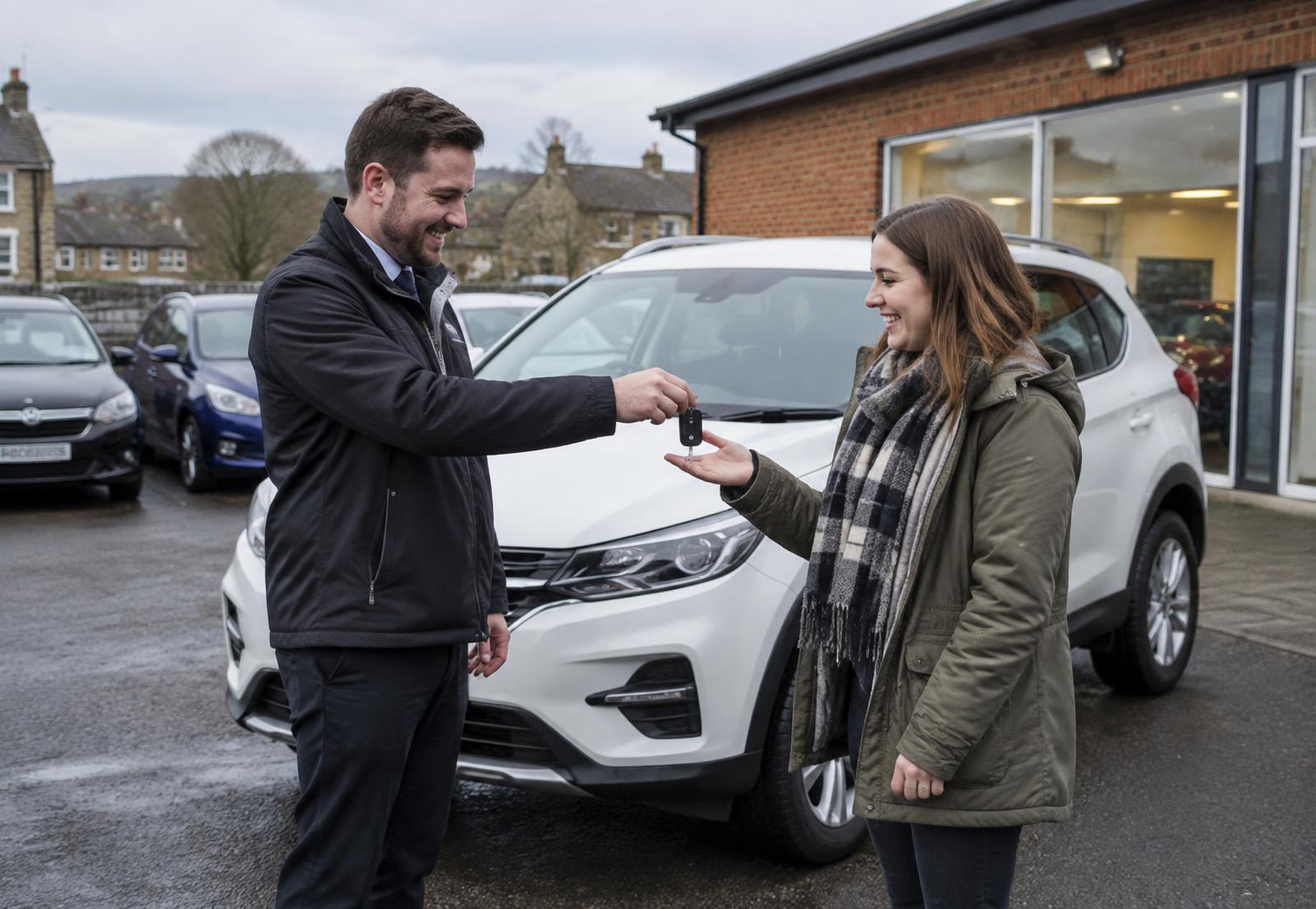 A customer collecting the keys to their new car from R2B Vehicles